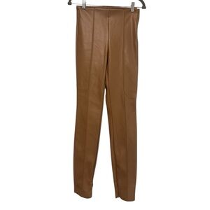 ZARA Faux-Leather Straight-Leg Pants – Camel Brown Pull-On Trousers, Size S